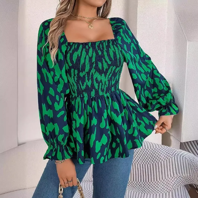 Блузка женская с леопардовым принтом, элегантная повседневная эластичная рубашка с длинными расклешенными рукавами, с квадратным вырезом и деревянными ушками, весна-лето 2024
Блузка женская с леопардовым принтом, элегантная повседневная эластичная рубашка с длинными расклешенными рукавами, с квадратным вырезом и деревянными ушками, весна-лето 2024