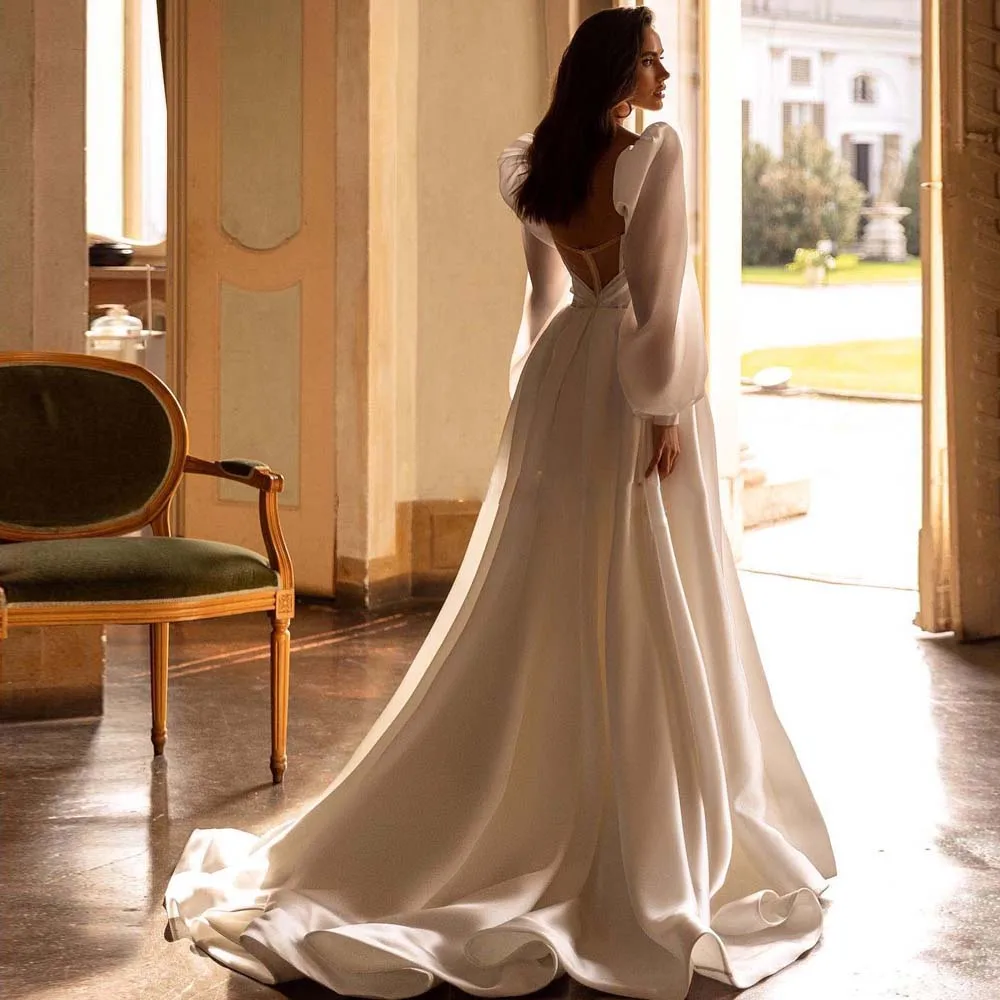 Modest Puffy Sleeve Pleat A Line Dresses Sweetheart Side Split Bridal Gown Backless Ruched Boho Wedding Gowns
Modest Puffy Sleeve Pleat A Line Dresses Sweetheart Side Split Bridal Gown Backless Ruched Boho Wedding Gowns