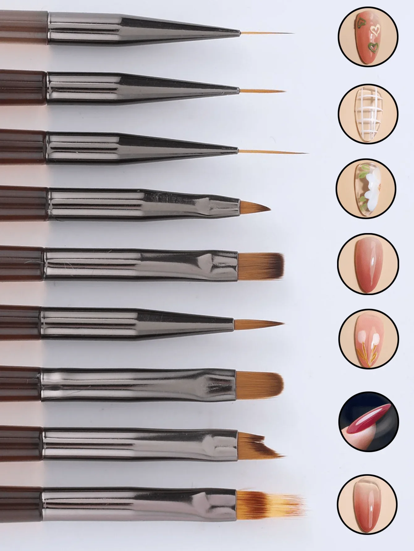 Professional Nail Art Brushes, Liner Detail Drawing Gradient Painting Pen For Manicure Salon & DIY, UV Gel Acrylic Nail Design Kit (1pc Or 9pcs)
Professional Nail Art Brushes, Liner Detail Drawing Gradient Painting Pen For Manicure Salon & DIY, UV Gel Acrylic Nail Design Kit (1pc Or 9pcs)