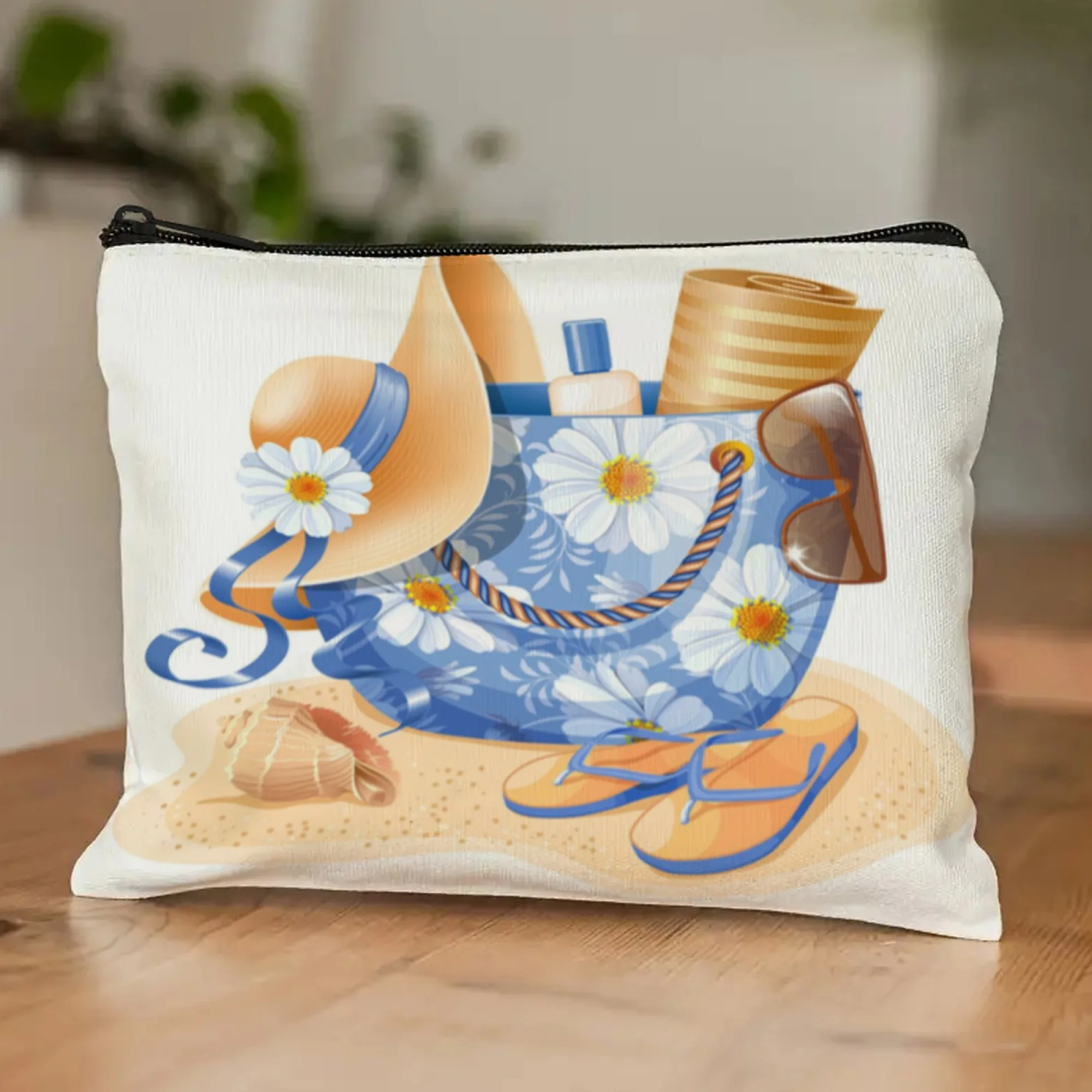 1 шт., портативная сумка для хранения косметики с узором пляжных элементов Daisy, двусторонняя дорожная косметичка на молнии с принтом
1 шт., портативная сумка для хранения косметики с узором пляжных элементов Daisy, двусторонняя дорожная косметичка на молнии с принтом