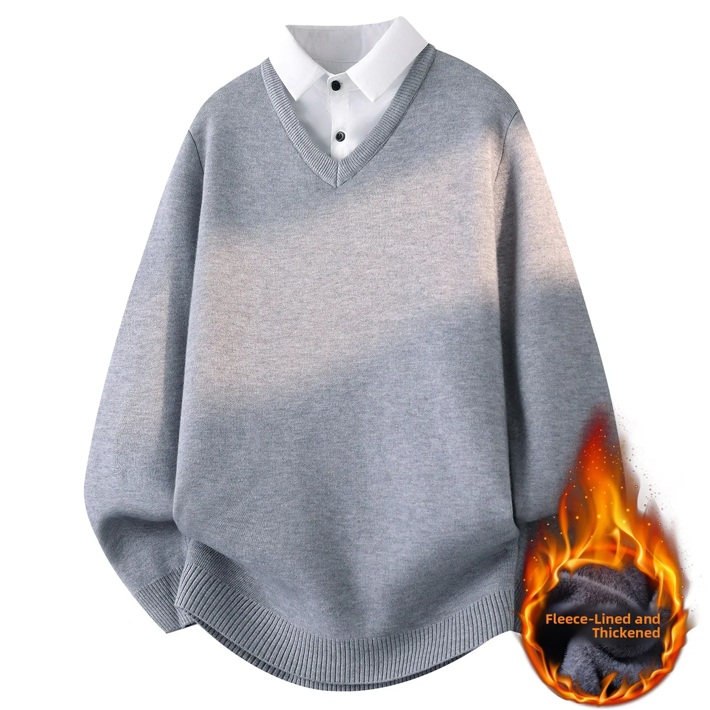 Men's College Style Faux Two-Piece Knit Sweater Thickened Fleece Warm Shirt Collar Knitted Base Shirt Autumn Winter New Arrival
Men's College Style Faux Two-Piece Knit Sweater Thickened Fleece Warm Shirt Collar Knitted Base Shirt Autumn Winter New Arrival