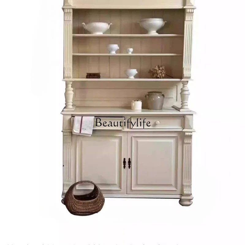 American retro cream style solid wood dining side cabinet living room storage vertical cabinet French engraving
American retro cream style solid wood dining side cabinet living room storage vertical cabinet French engraving