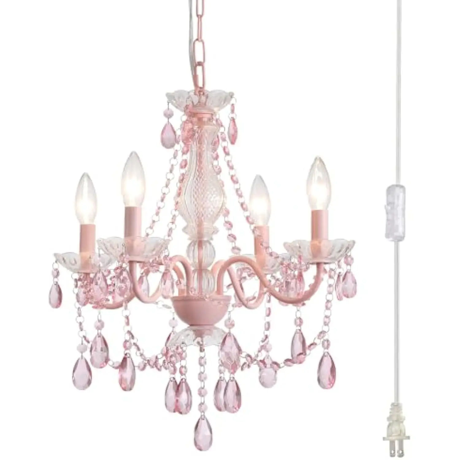 Plug in Crystal Pink Chandelier, (Not Acrylic Crystal), Mini 4 Lights for Girls Room, Pink Crystal Hanging Pendant Light with Cle
Plug in Crystal Pink Chandelier, (Not Acrylic Crystal), Mini 4 Lights for Girls Room, Pink Crystal Hanging Pendant Light with Cle