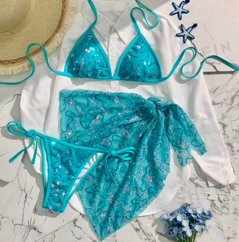sexy blue glitter sequin bikinis sets three pieces with mesh cover skirts halter tie swimsuit bathing suit beach outfits biquini
sexy blue glitter sequin bikinis sets three pieces with mesh cover skirts halter tie swimsuit bathing suit beach outfits biquini