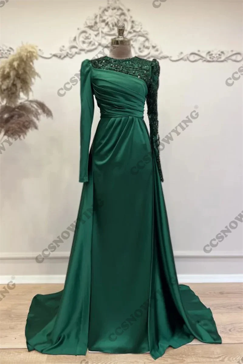 Green Satin Beaded Hijab Muslim Evening Dresses Long Sleeve Islamic Formal Party Gown Arabic Dubai Women Robes De Soirée
Green Satin Beaded Hijab Muslim Evening Dresses Long Sleeve Islamic Formal Party Gown Arabic Dubai Women Robes De Soirée
