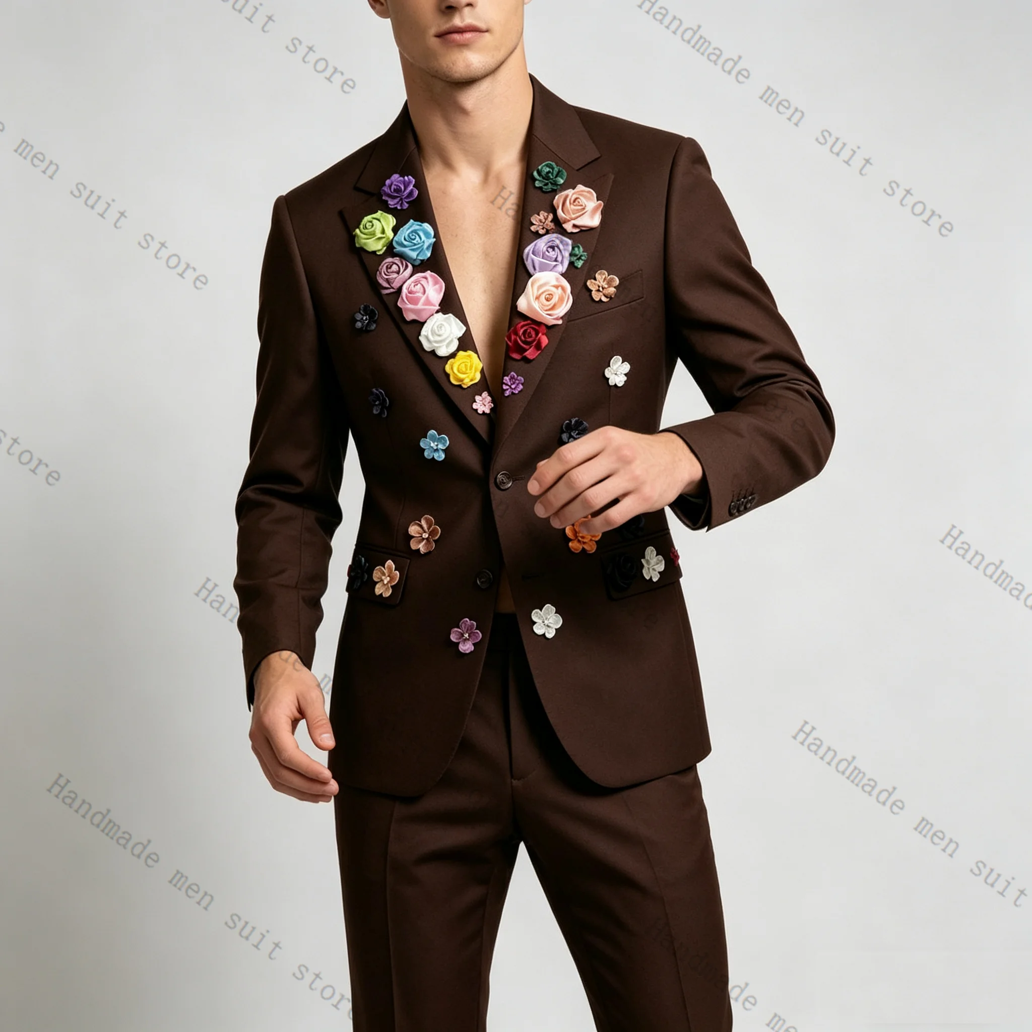 Dark Brown Men Suit Set 2 Pcs Blazer+Pants 3D Flower Cotton Prom Wedding Tuxedos Coat Customized Formal Office Fashion Jacket
Dark Brown Men Suit Set 2 Pcs Blazer+Pants 3D Flower Cotton Prom Wedding Tuxedos Coat Customized Formal Office Fashion Jacket