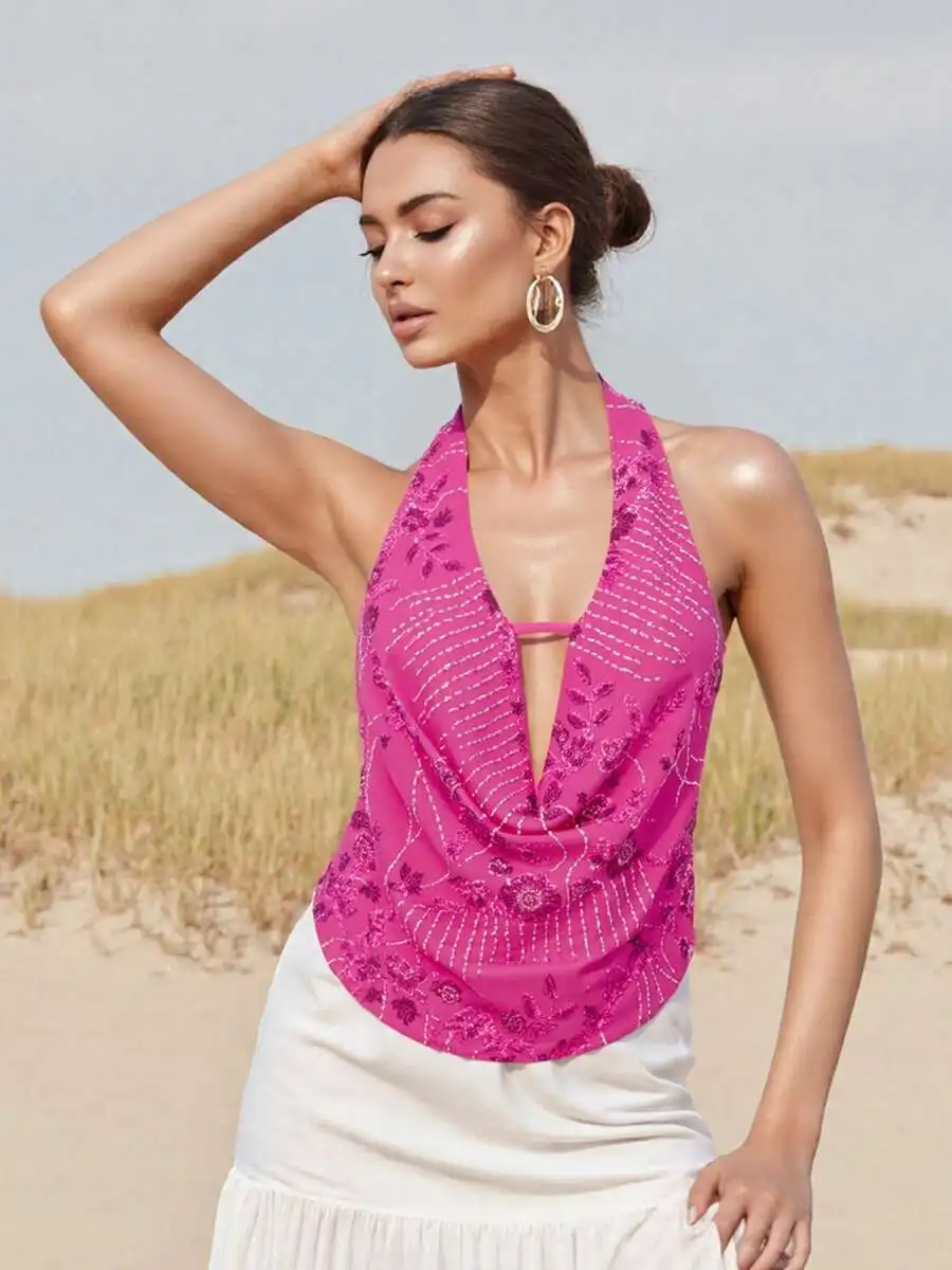 Women Halter Neck Beaded Floral Top Backless Summer Crop Top
Women Halter Neck Beaded Floral Top Backless Summer Crop Top