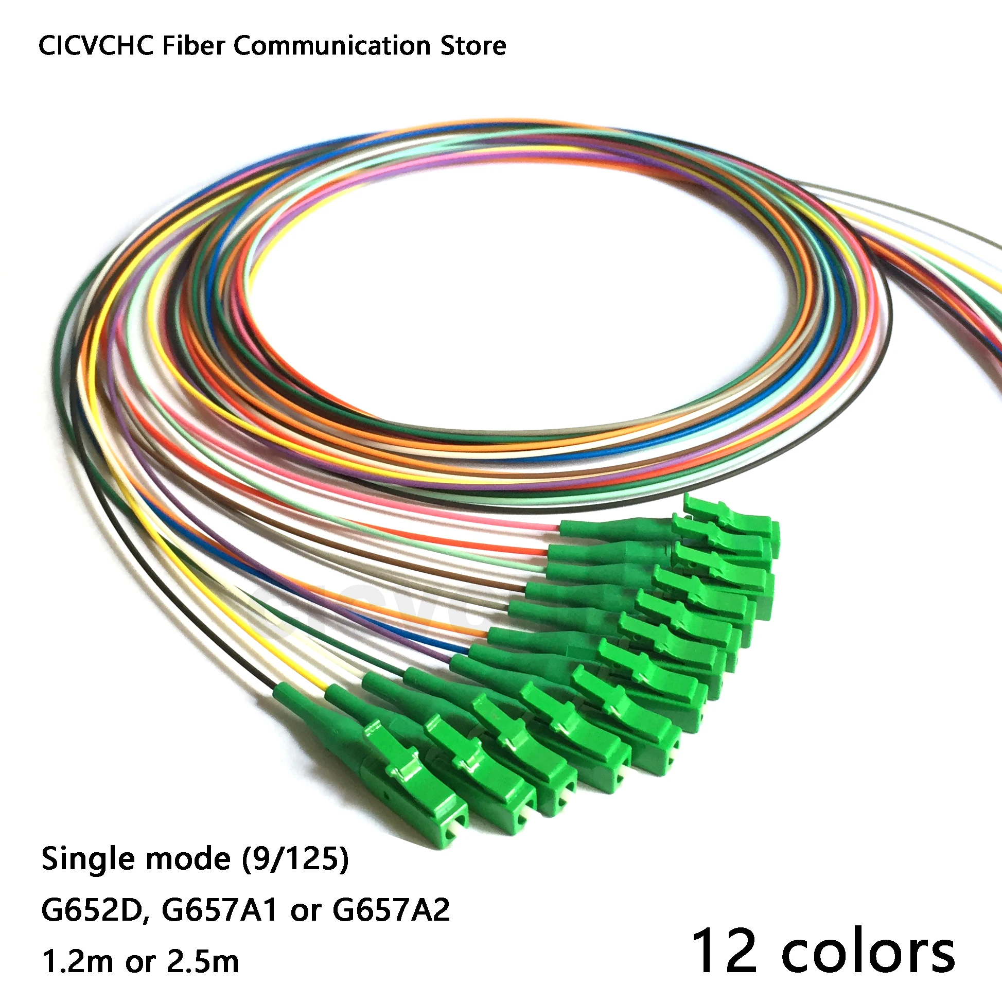 12 colors LC/APC Fiber Pigtail with Single mode (G652D, G657A1, G657A2)-0.9mm cable-1.2m or 2.5m
12 colors LC/APC Fiber Pigtail with Single mode (G652D, G657A1, G657A2)-0.9mm cable-1.2m or 2.5m