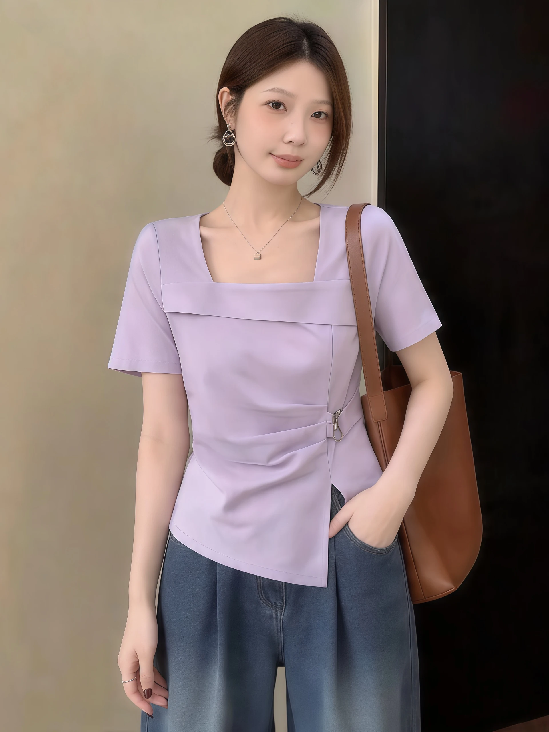 Summer New plus Size Women's T-shirt Purple Square Collar Short Sleeve Asymmetrical Hemline Comfortable Loose Fit Commute Style
Summer New plus Size Women's T-shirt Purple Square Collar Short Sleeve Asymmetrical Hemline Comfortable Loose Fit Commute Style