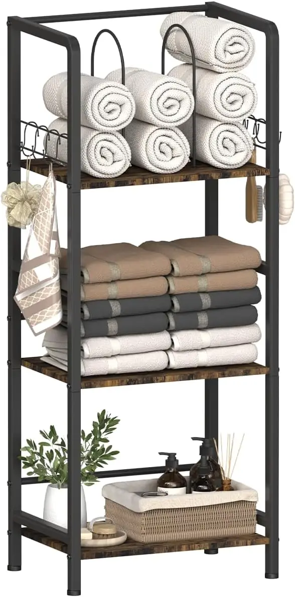 3-Tier Metal Towel Rack with Shelf & Hooks, U-Shaped Dividers for Bathroom or Poolside Storage, Black
3-Tier Metal Towel Rack with Shelf & Hooks, U-Shaped Dividers for Bathroom or Poolside Storage, Black