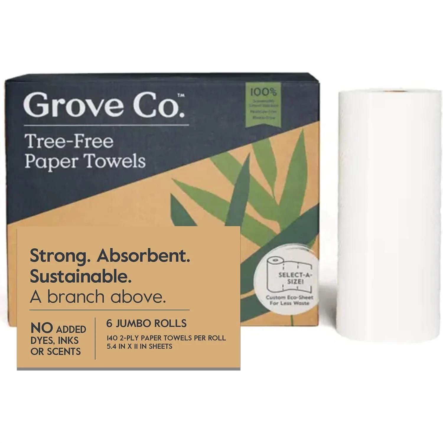 Bamboo Paper Towels, Strong & Absorbent with Select-A-Size Sheets, 140 2-Ply Sheets per Roll, 6 Pack, Zero Plastic Waste
Bamboo Paper Towels, Strong & Absorbent with Select-A-Size Sheets, 140 2-Ply Sheets per Roll, 6 Pack, Zero Plastic Waste