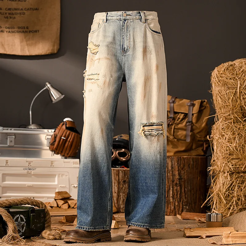 Retro distressed distressed jeans for men, trendy high-end fashion gradient color design, loose straight leg wide leg pants
Retro distressed distressed jeans for men, trendy high-end fashion gradient color design, loose straight leg wide leg pants