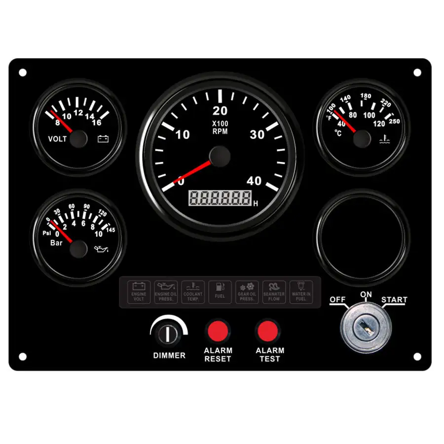 5 Gauge Set Instrument Panel with 0-4000RPM Tachometer Fuel Level Water Temp. Oil Pressure Voltmeter 241*177 Mm for Boat Car 12V
5 Gauge Set Instrument Panel with 0-4000RPM Tachometer Fuel Level Water Temp. Oil Pressure Voltmeter 241*177 Mm for Boat Car 12V