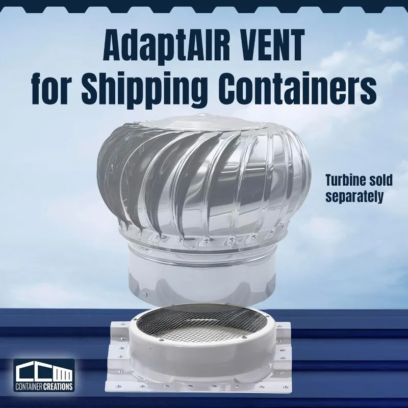 AdaptAIR Roof Turbine Vent (2 Pack) 12 inch Roof Vent Adapter - Designed for Conex Container, Shipping Container House
AdaptAIR Roof Turbine Vent (2 Pack) 12 inch Roof Vent Adapter - Designed for Conex Container, Shipping Container House