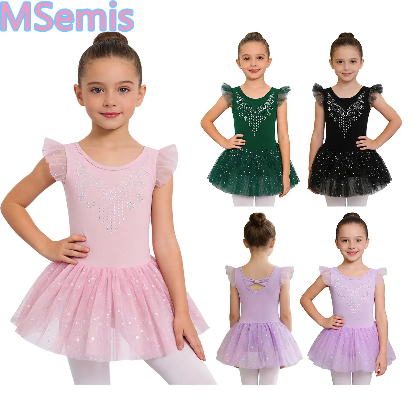 Kids Girls Ballet Dance Dress Ruffle Sleeves Bow Back Shiny Rhinestones Bodice Sequins Tulle Dress with Built-in Briefs
Kids Girls Ballet Dance Dress Ruffle Sleeves Bow Back Shiny Rhinestones Bodice Sequins Tulle Dress with Built-in Briefs