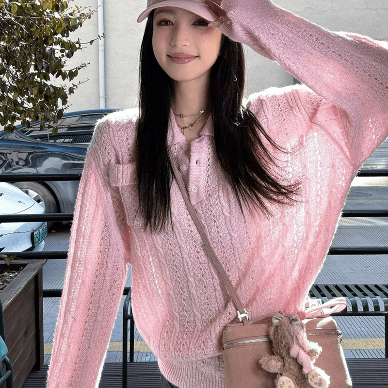 Lazy Style Casual Hollow Out Collar Pink Knitted Sweater 2026 Spring New Fashion Korean Slimming Versatile Pullover Women's Top
Lazy Style Casual Hollow Out Collar Pink Knitted Sweater 2026 Spring New Fashion Korean Slimming Versatile Pullover Women's Top
