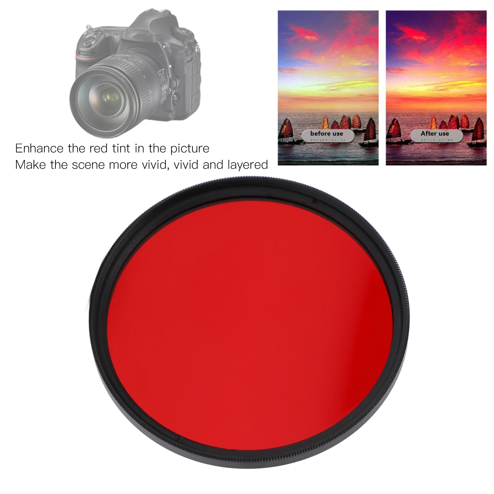 Full Red Filter Full Red Color Lens Filter Threaded Camera Lens Filter Full Red Color Filter Optical Glass for Nikon Camera Lens
Full Red Filter Full Red Color Lens Filter Threaded Camera Lens Filter Full Red Color Filter Optical Glass for Nikon Camera Lens