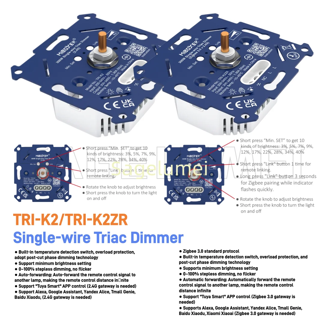 Miboxer TRI-K2/TRI-K2ZR Zigbee 2.4G Triac Dimmer Switch Wall Mount Rotary Control Smart Dimmer for LED Halogen Incandescent Lamp
Miboxer TRI-K2/TRI-K2ZR Zigbee 2.4G Triac Dimmer Switch Wall Mount Rotary Control Smart Dimmer for LED Halogen Incandescent Lamp