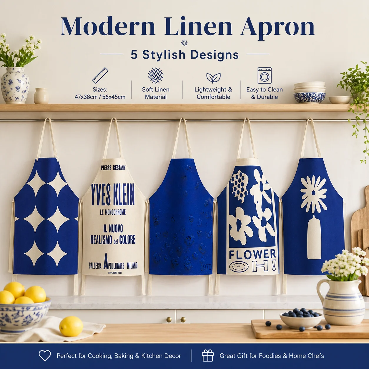 Modern Blue Linen Apron Abstract Floral 2D Flat Printed Pinafore Women Kids Home Kitchen Cooking Baking Housework Bibs
Modern Blue Linen Apron Abstract Floral 2D Flat Printed Pinafore Women Kids Home Kitchen Cooking Baking Housework Bibs