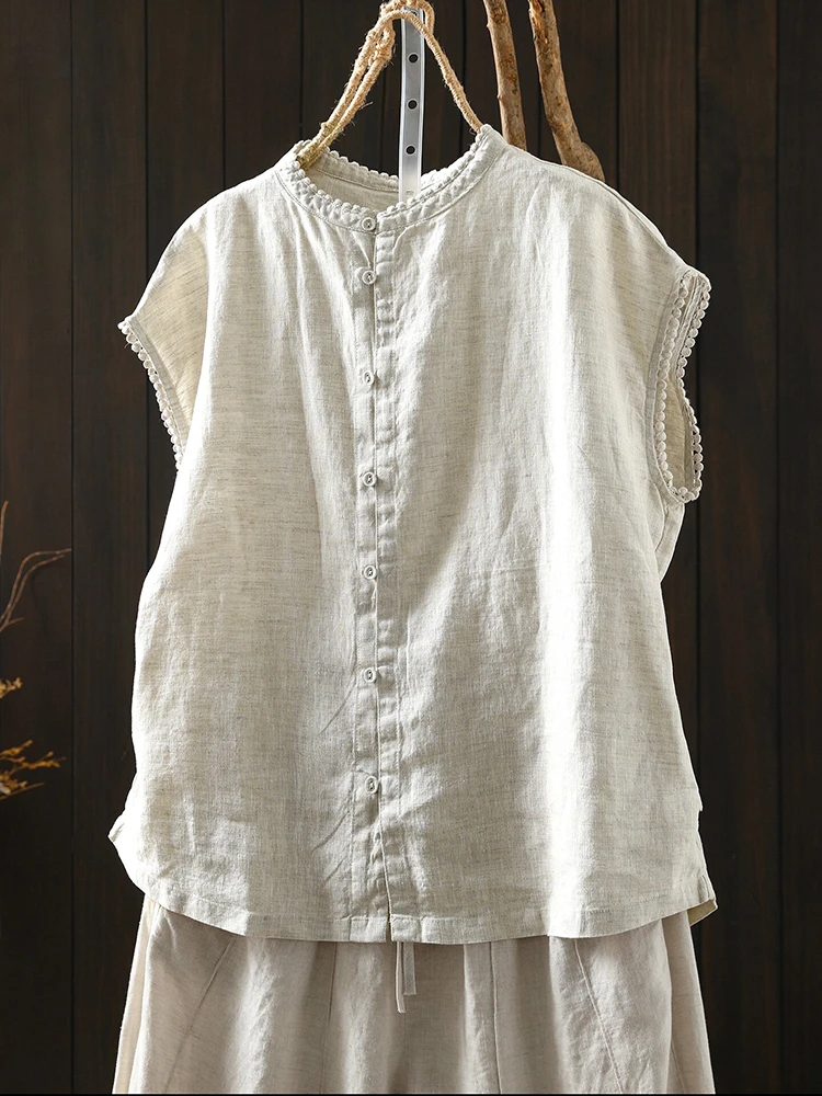 Women Casual Linen Shirt New Arrival 2026 Summer Vintage Style Lace Collar Solid Color Loose Female Sleeveless Tops Shirts M2826
Women Casual Linen Shirt New Arrival 2026 Summer Vintage Style Lace Collar Solid Color Loose Female Sleeveless Tops Shirts M2826