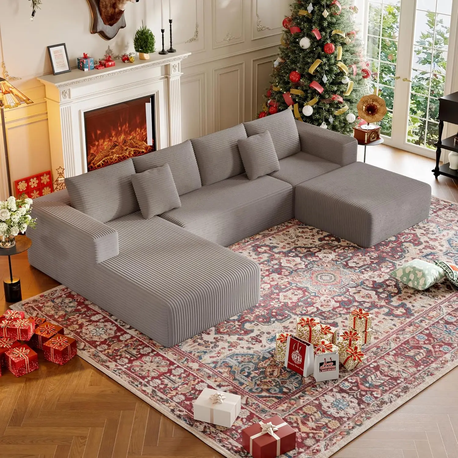 134.6''Sectional Boneless Couch for Livingroom,Modular Corduroy Cloud Couch, U-Shaped Sofa with Chaise and, Customized
134.6''Sectional Boneless Couch for Livingroom,Modular Corduroy Cloud Couch, U-Shaped Sofa with Chaise and, Customized