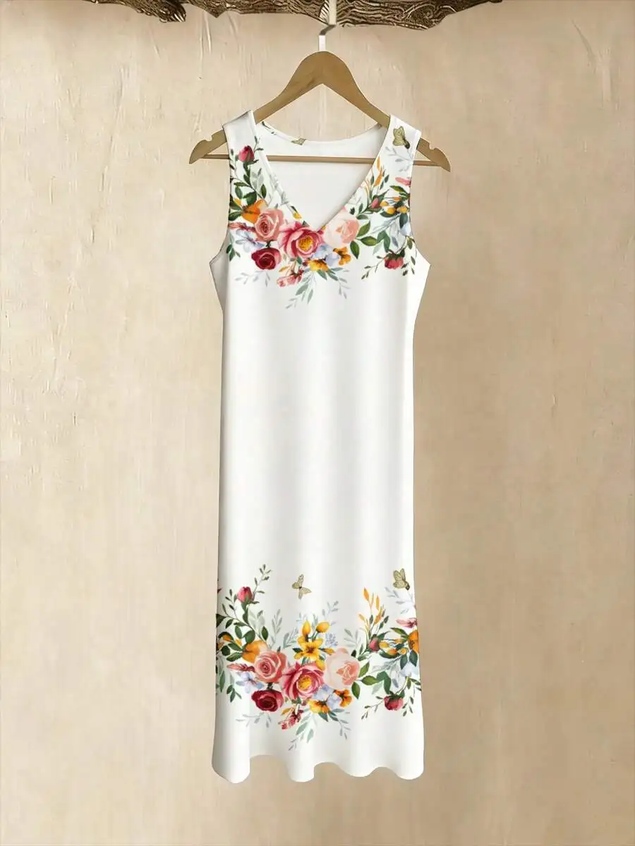 Floral Print Women V-Neck Sleeveless Loose Dress Summer Beach Casual
Floral Print Women V-Neck Sleeveless Loose Dress Summer Beach Casual