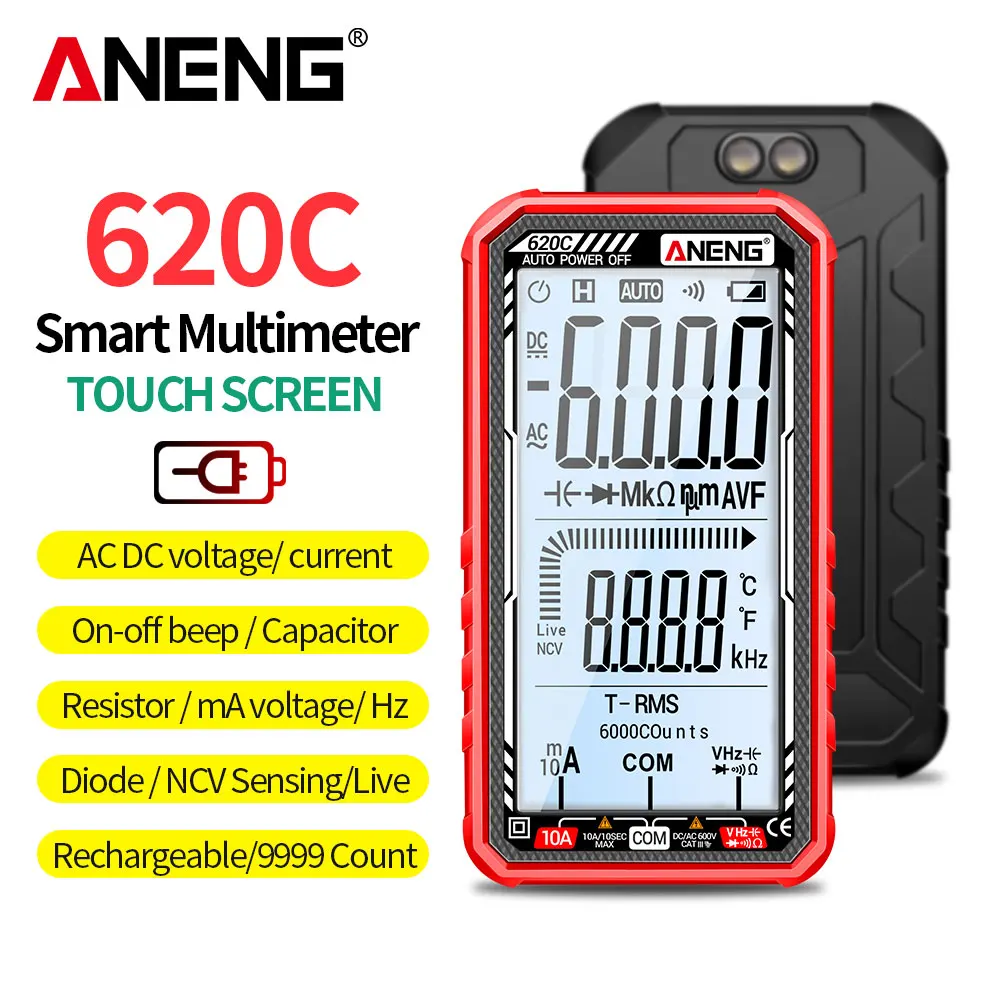 ANENG 620C Smart Digital Multimeters AC Current Voltage Tester 6000 Counts Ammeter Capacitor Ohm Resistance HDiode Test Tools
ANENG 620C Smart Digital Multimeters AC Current Voltage Tester 6000 Counts Ammeter Capacitor Ohm Resistance HDiode Test Tools