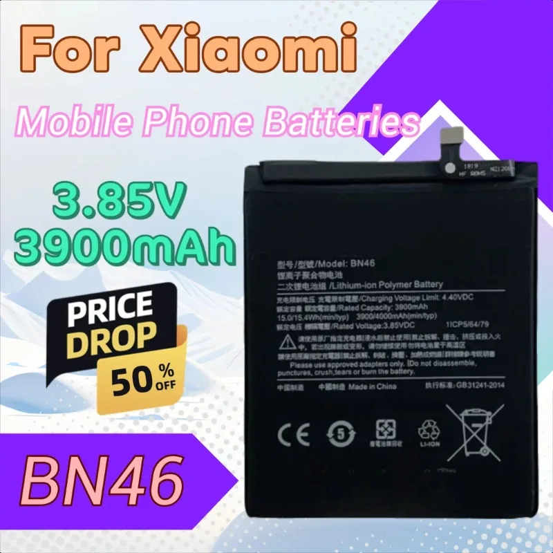 New 3.85V 3900mAh BN46 Battery for Xiaomi Redmi Note8 Note 8T 8 Redmi 7 Redmi7 Note 6 Note6 Bateria
New 3.85V 3900mAh BN46 Battery for Xiaomi Redmi Note8 Note 8T 8 Redmi 7 Redmi7 Note 6 Note6 Bateria