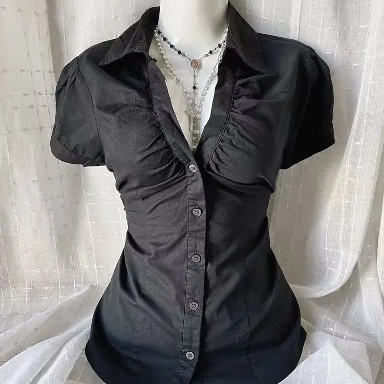 Gagarich 2025 Oversized Japanese Vintage Black V-neck Shirt Women Retro Style Featuring Slimming Waist Versatile Top Girl
Gagarich 2025 Oversized Japanese Vintage Black V-neck Shirt Women Retro Style Featuring Slimming Waist Versatile Top Girl