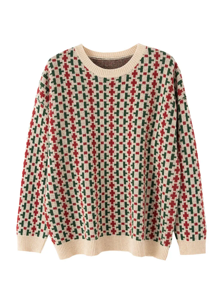 Women O-neck Cross Pattern Pullovers 100% Cashmere Knit Sweater Spring Autumn Winter Long Sleeve Sweater Casual Chic Loose Top
Women O-neck Cross Pattern Pullovers 100% Cashmere Knit Sweater Spring Autumn Winter Long Sleeve Sweater Casual Chic Loose Top