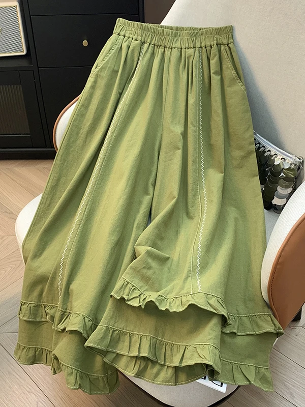 High Waist Wide Leg Pants Women's Casual Loose Trousers Spring Summer New Style Green Linen Splicing Elastic Waist Skirt
High Waist Wide Leg Pants Women's Casual Loose Trousers Spring Summer New Style Green Linen Splicing Elastic Waist Skirt