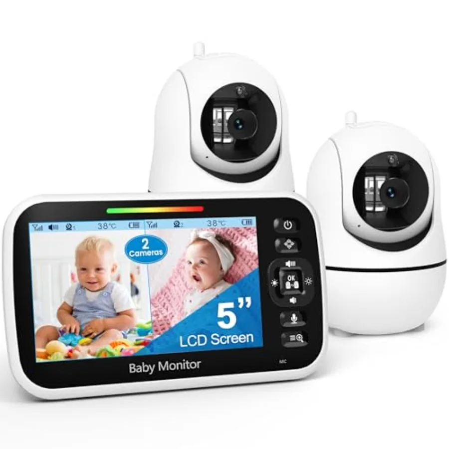 Baby monitor for nursery use, ABS plastic, white, split screen with dual cameras, secure FHSS, 30-hour battery, remote PTZ, aut
Baby monitor for nursery use, ABS plastic, white, split screen with dual cameras, secure FHSS, 30-hour battery, remote PTZ, aut