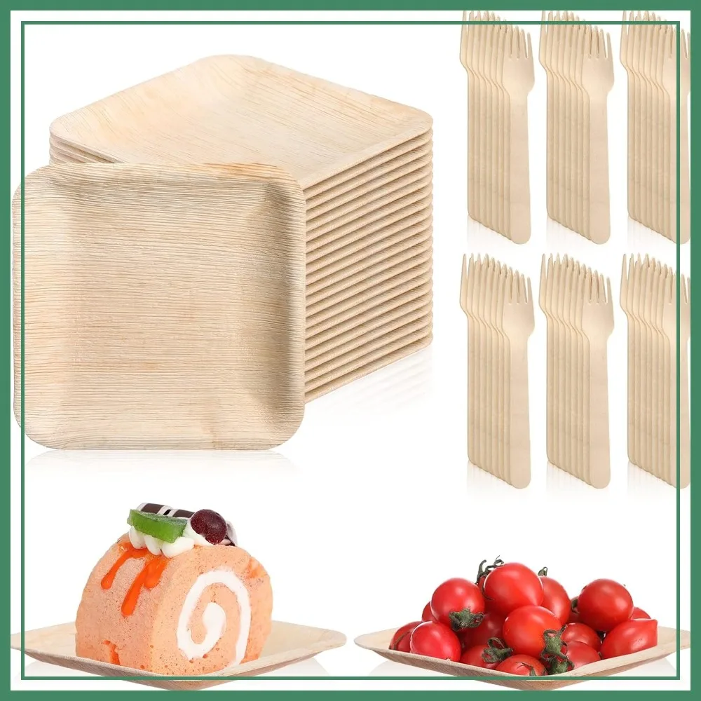 200 Pcs Palm Leaf Plates and Wooden Forks Set, 6 Inch Square Disposable Compostable Tableware for Appetizers Wedding Picnic
200 Pcs Palm Leaf Plates and Wooden Forks Set, 6 Inch Square Disposable Compostable Tableware for Appetizers Wedding Picnic