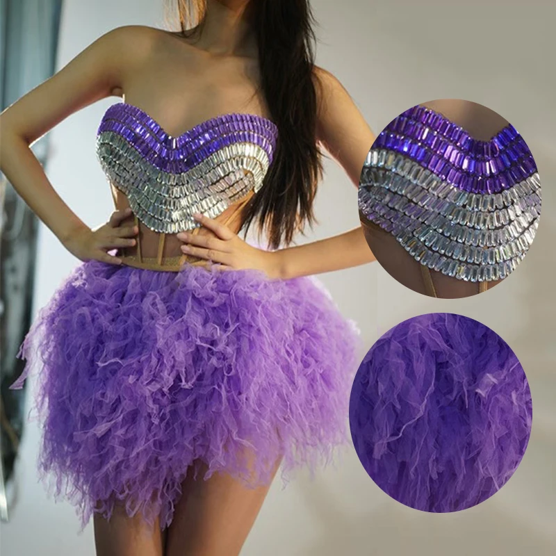 Sexy Rhinestone Stage Costume Women Purple Off Shoulder Fluffy Skirt Singer Showgirl Performance Dress Nightclub Dancewear 3934
Sexy Rhinestone Stage Costume Women Purple Off Shoulder Fluffy Skirt Singer Showgirl Performance Dress Nightclub Dancewear 3934