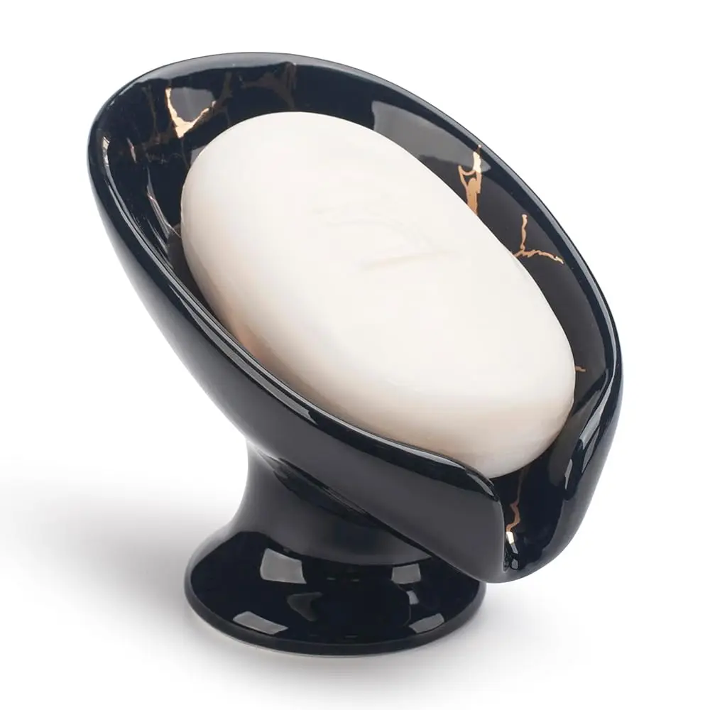 Soap Dish, Ceramic Soap Holder, Self Draining Soap Dish Holder, Leaf Shape Soap Bar Holder (Black)
Soap Dish, Ceramic Soap Holder, Self Draining Soap Dish Holder, Leaf Shape Soap Bar Holder (Black)