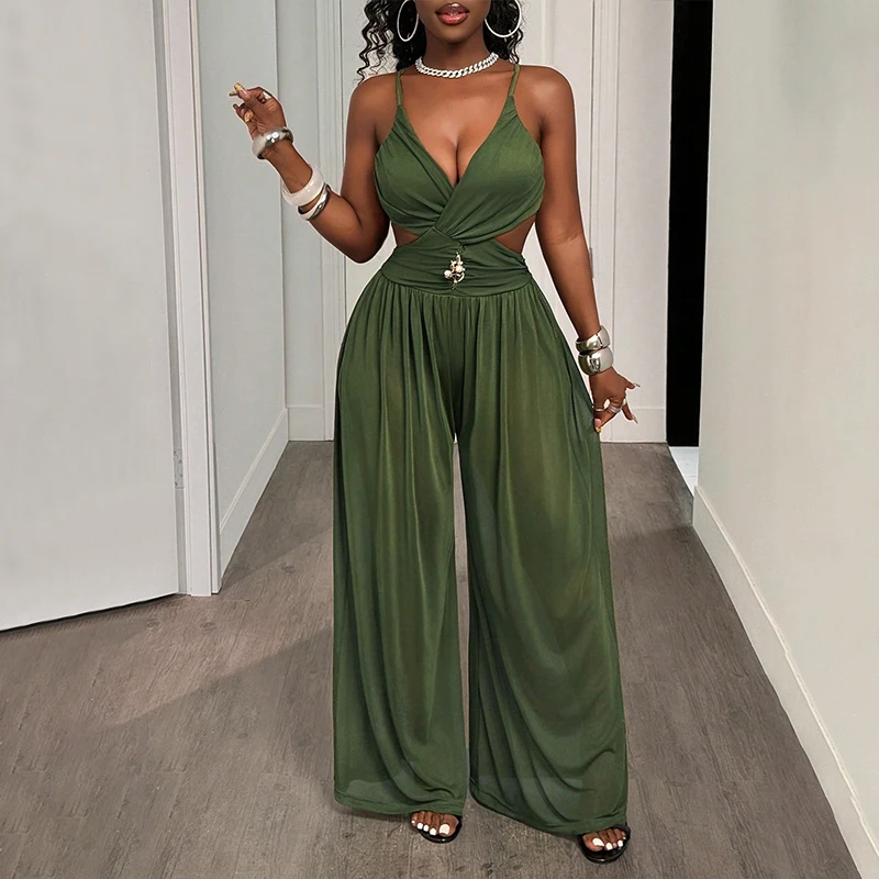 OMSJ Vacation Style Green Sexy Spaghetti Strap V Neck Open Back Ruched High Waisted See-through Strappy Jumpsuits Wide Leg Pants
OMSJ Vacation Style Green Sexy Spaghetti Strap V Neck Open Back Ruched High Waisted See-through Strappy Jumpsuits Wide Leg Pants