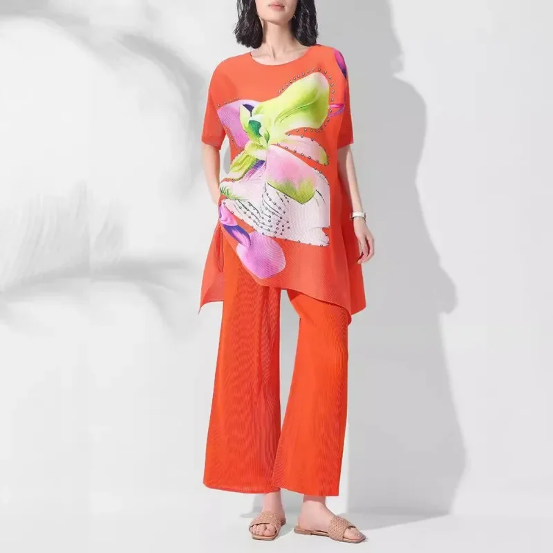 Autumn New Women's Two-piece Loose Plus Size Short Sleeved Top+straight Pleated Wide Leg Pants Set
Autumn New Women's Two-piece Loose Plus Size Short Sleeved Top+straight Pleated Wide Leg Pants Set