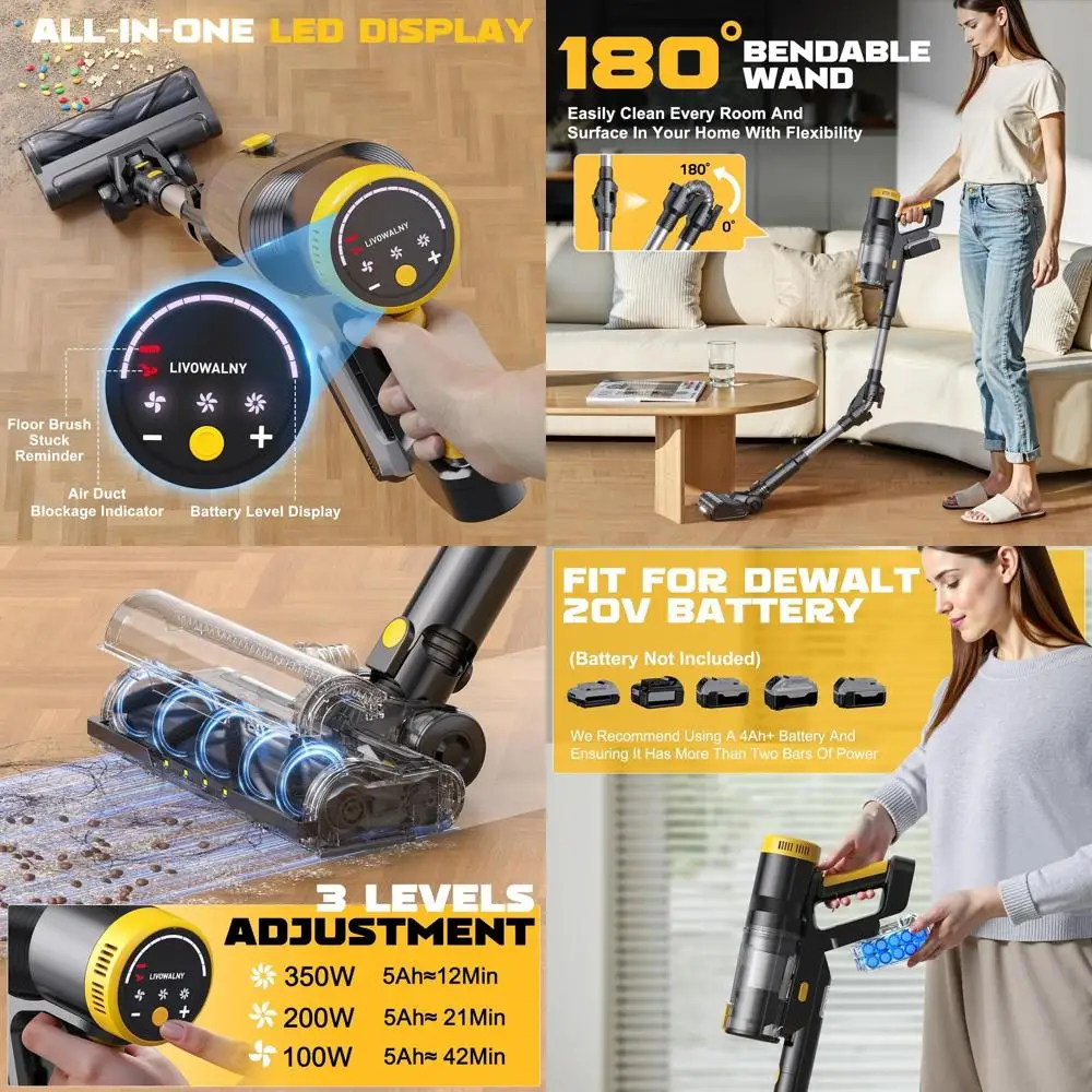 20V Battery Compatible 350W Cordless 6-in-1 Vacuum with Bendable Wand, Dual Dust Cups, Brushless Motor, 3 Cleaning Modes
20V Battery Compatible 350W Cordless 6-in-1 Vacuum with Bendable Wand, Dual Dust Cups, Brushless Motor, 3 Cleaning Modes