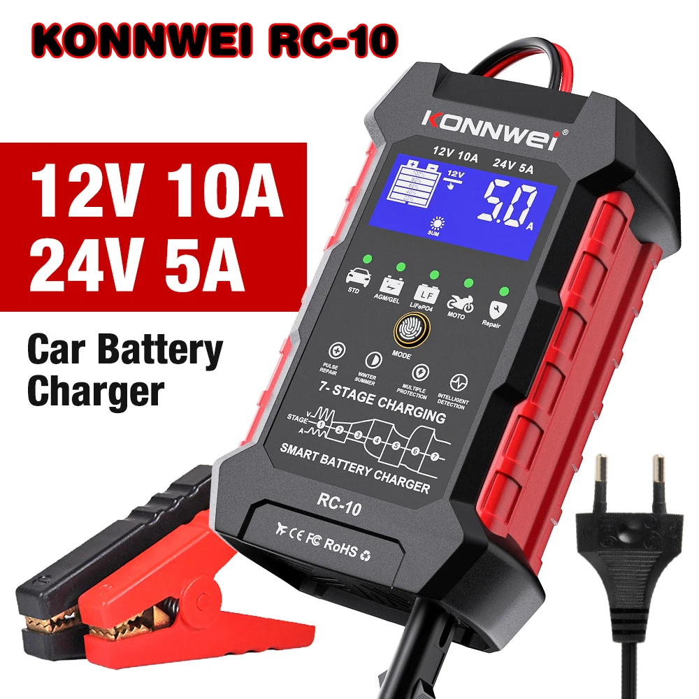 KONNWEI RC-10 Battery Charger 12V 10A 24V 5A Automatic Fast Charging Pulse Repair for Lead Acid AGM Gel Car Batteries
KONNWEI RC-10 Battery Charger 12V 10A 24V 5A Automatic Fast Charging Pulse Repair for Lead Acid AGM Gel Car Batteries