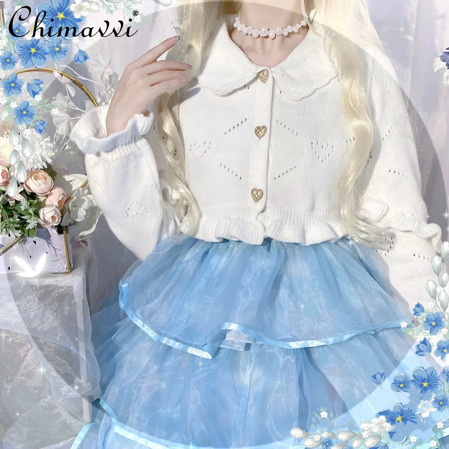 Lolita Style Cute Short Cardigan Autumn and Winter New Sweet Long-sleeved Doll Collar Kawaii Girl Women Knitted Shawl Tops
Lolita Style Cute Short Cardigan Autumn and Winter New Sweet Long-sleeved Doll Collar Kawaii Girl Women Knitted Shawl Tops