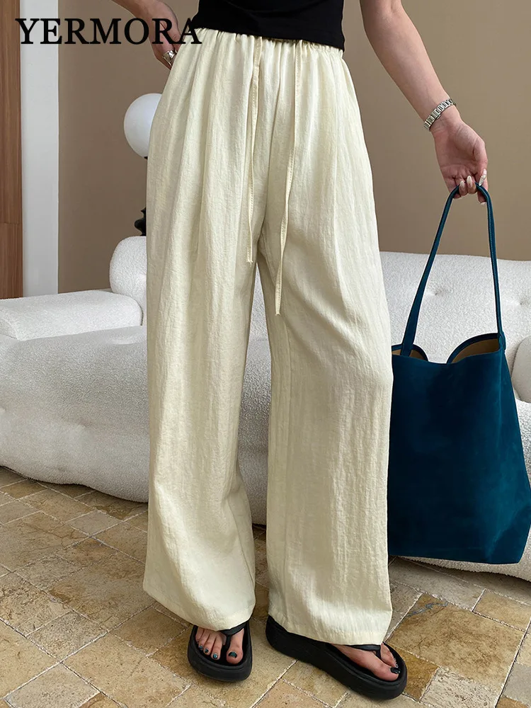 YERMORA High Elastic Wasit Yellow Drawstring Thin Casual Wide Leg Pants For Women Loose New Trousers Fashion Spring Summer 2025
YERMORA High Elastic Wasit Yellow Drawstring Thin Casual Wide Leg Pants For Women Loose New Trousers Fashion Spring Summer 2025