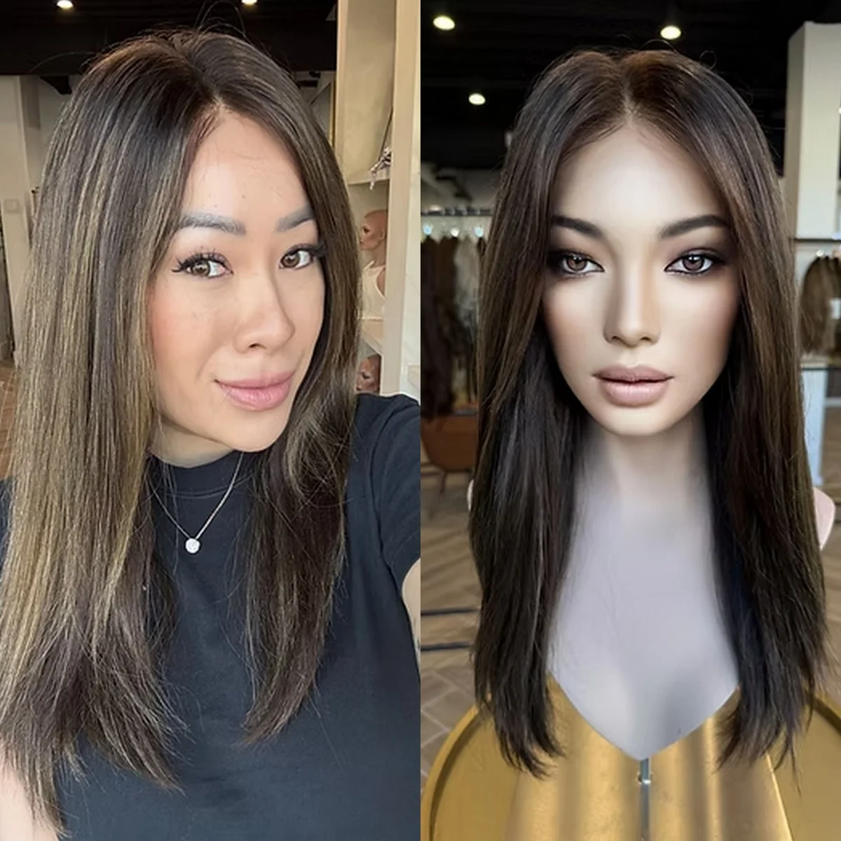 22 Inches Dark Wigs with Blonde Streaks Synthetic Lace Front Wig Middle Part with Natural Hairline Medium Length Straight Wigs
22 Inches Dark Wigs with Blonde Streaks Synthetic Lace Front Wig Middle Part with Natural Hairline Medium Length Straight Wigs