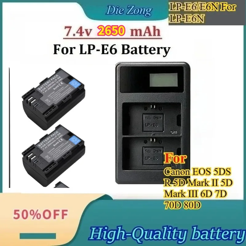 New 2650mAh LP E6 LPE6 LP-E6 E6N Battery or For Cano n EOS 5DS R 5D Mark II 5D Mark III 6D 7D 70D 80D Camera
New 2650mAh LP E6 LPE6 LP-E6 E6N Battery or For Cano n EOS 5DS R 5D Mark II 5D Mark III 6D 7D 70D 80D Camera