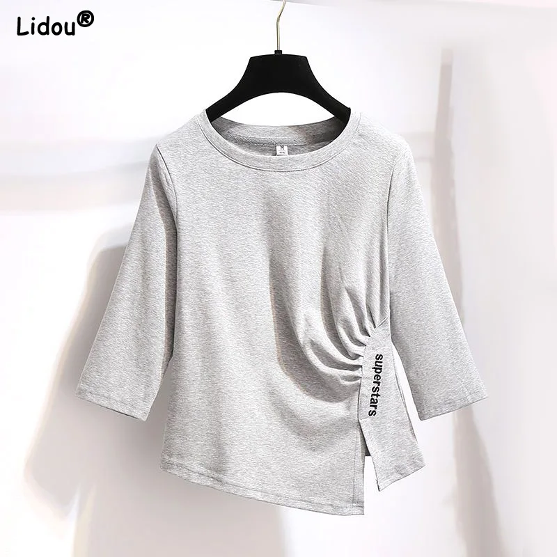 Three Quarter Sleeve Spring Summer Skinny Thin Solid Color Slim Round Neck Women's Clothing Pleated Asymmetrical Casual T-Shirts
Three Quarter Sleeve Spring Summer Skinny Thin Solid Color Slim Round Neck Women's Clothing Pleated Asymmetrical Casual T-Shirts