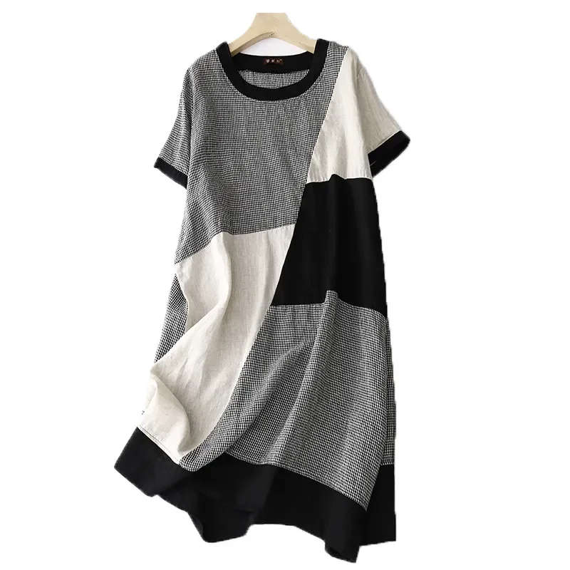 Women's Design Color Block Patchwork Linen Plaid Dress Summer Loose Casual Hide Flesh Slim Cotton Linen Mid-Length Dress
Women's Design Color Block Patchwork Linen Plaid Dress Summer Loose Casual Hide Flesh Slim Cotton Linen Mid-Length Dress