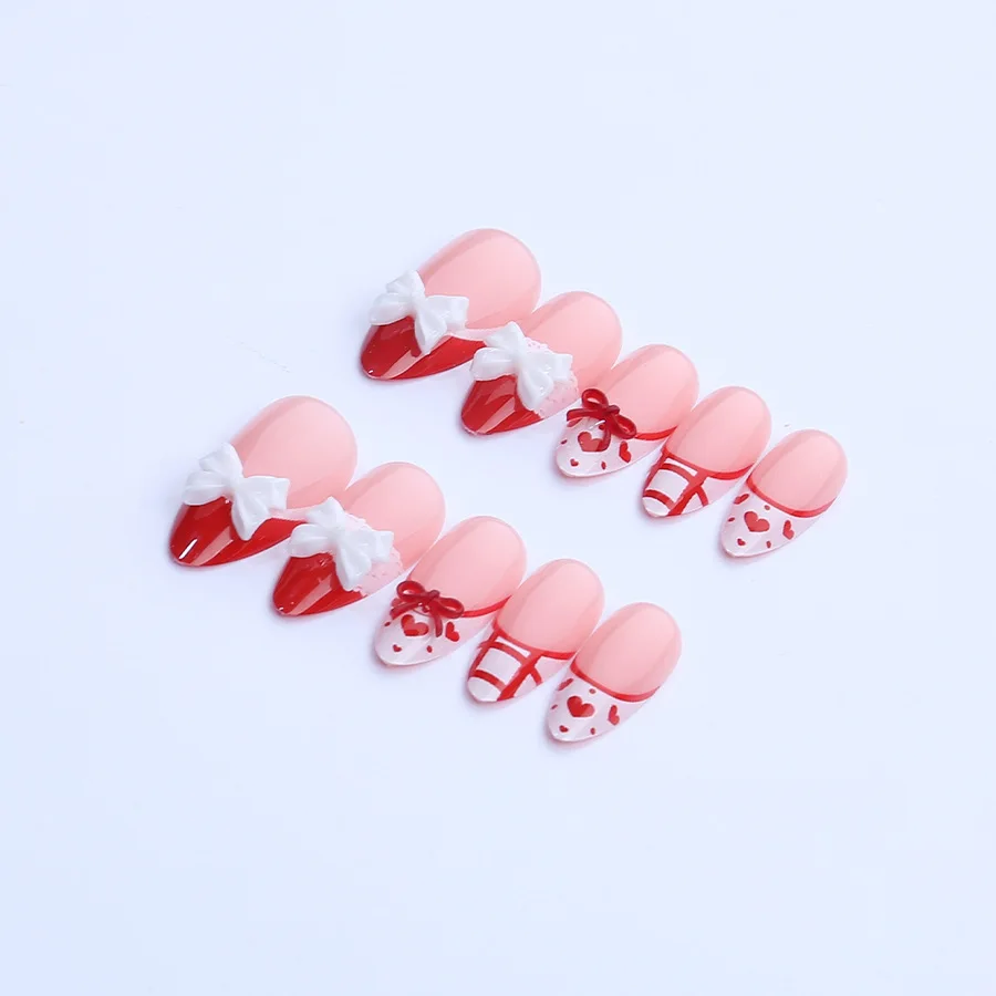 24PCS Almond False Nails Red Love Lace Bow Press on Nails Sweet Cute French Design European American Valentines Day Manicure 네일팁
24PCS Almond False Nails Red Love Lace Bow Press on Nails Sweet Cute French Design European American Valentines Day Manicure 네일팁