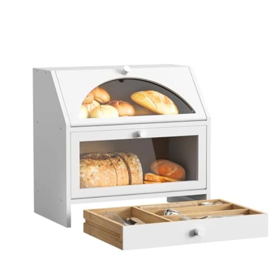 Bread Box for Kitchen Countertop Corner Bread Box Bamboo Extra Large Double Layer Bread Storage Bin with Silverware Drawer Orga
Bread Box for Kitchen Countertop Corner Bread Box Bamboo Extra Large Double Layer Bread Storage Bin with Silverware Drawer Orga