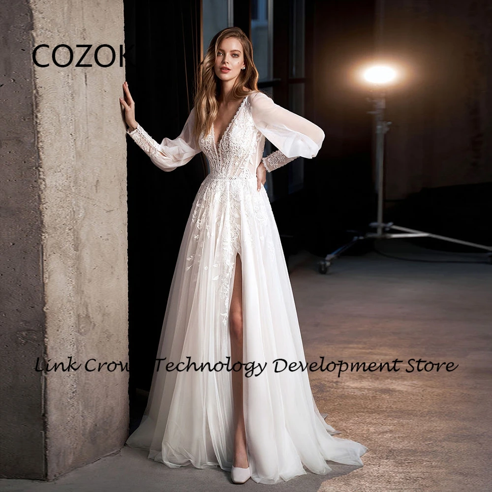 Ivory Strapless Wedding Dresses for Women 2024 Full Sleeve Side Slit Bridal Gowns with Lace Summer Soft Tulle Vestidos De Novia
Ivory Strapless Wedding Dresses for Women 2024 Full Sleeve Side Slit Bridal Gowns with Lace Summer Soft Tulle Vestidos De Novia