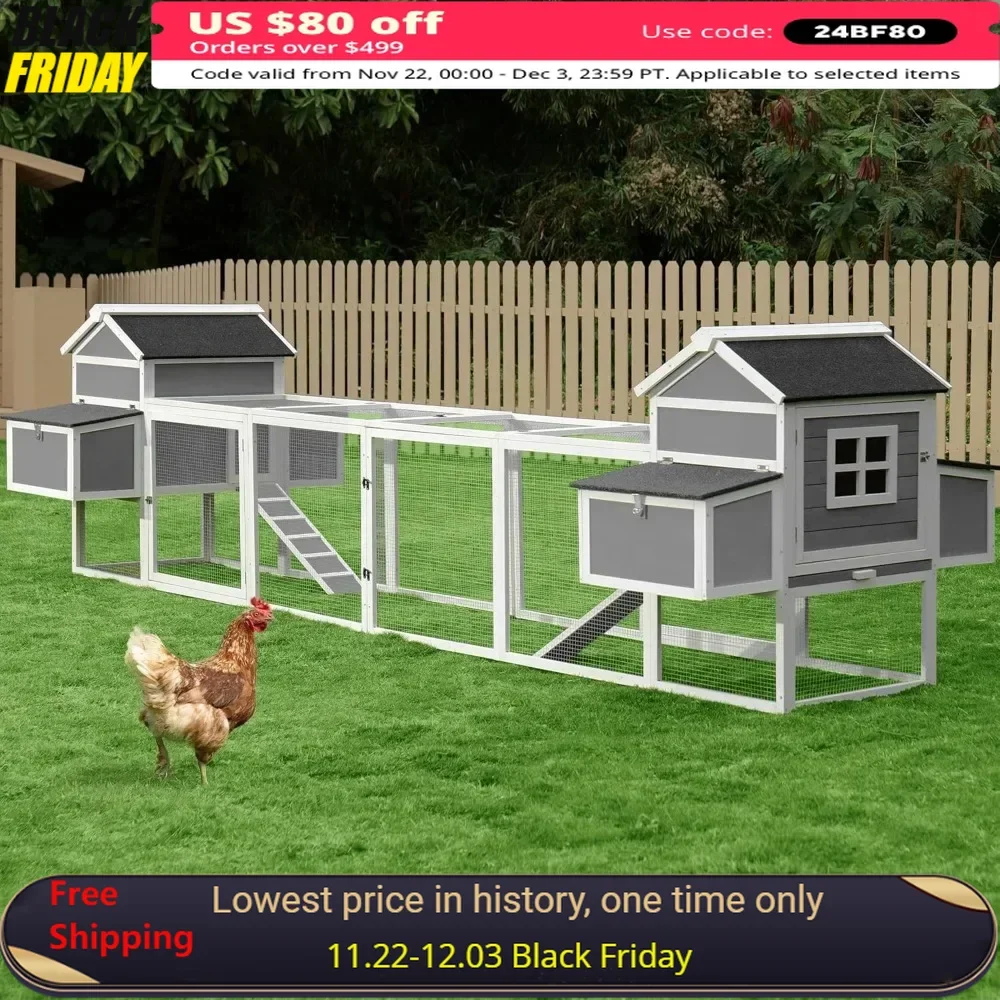 157" Chicken Coop, Wooden Chicken House with 4 Nesting Boxes and Run, Poultry Cage
157" Chicken Coop, Wooden Chicken House with 4 Nesting Boxes and Run, Poultry Cage