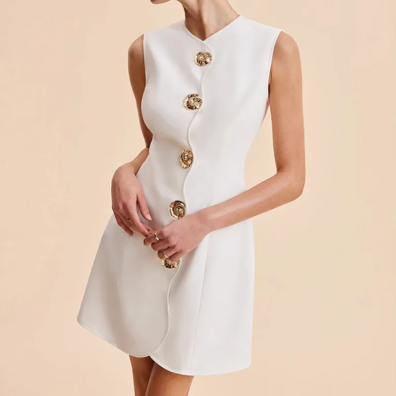 Women Elegant Temperament A Line Skirt Slim Fit Round Neck Button Solid Color Short Skirt Summer Casual Daily Commuting Dress
Women Elegant Temperament A Line Skirt Slim Fit Round Neck Button Solid Color Short Skirt Summer Casual Daily Commuting Dress